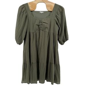 BALTIC BORN Vaeda Olive Green Textured Baby Doll Puff Sleeve Midi Dress 2XL